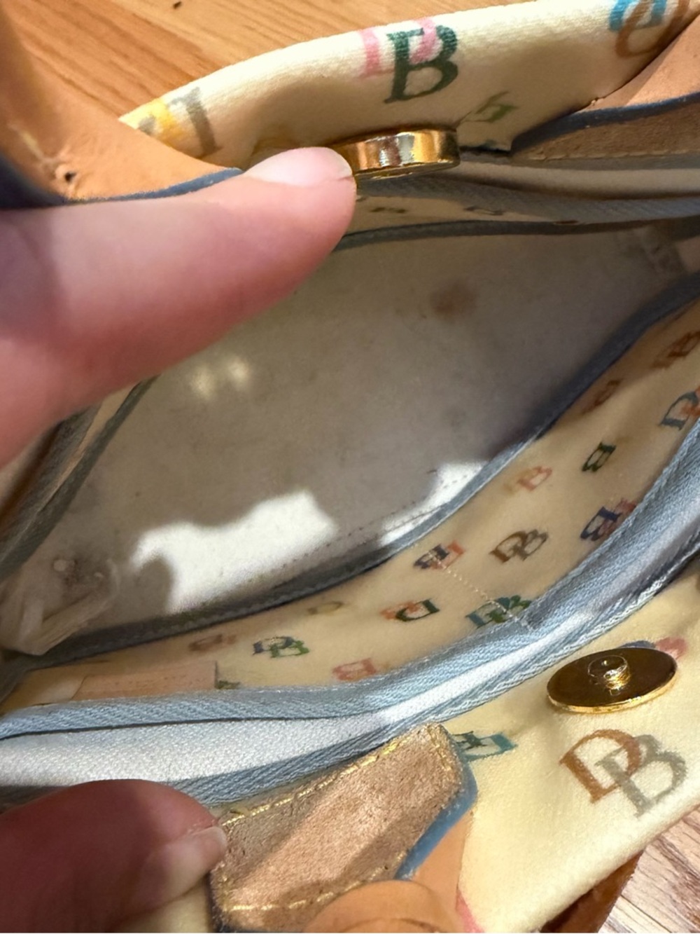 Vintage Y2K 90s Dooney & Bourke Cream Multicolor DB Logo Leather-Trim Mini Tote - Picture 6 of 9